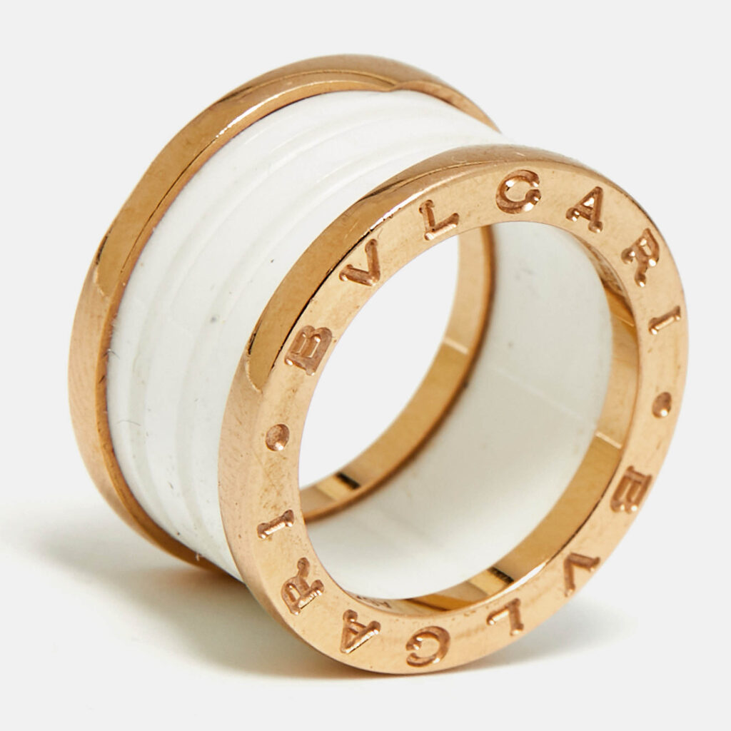 Bvlgari B.Zero1 4-Band White Ceramic 18k Rose Gold Ring Size 50 Bvlgari B.Zero1 4-Band White Ceramic 18k Rose Gold Ring Size 50