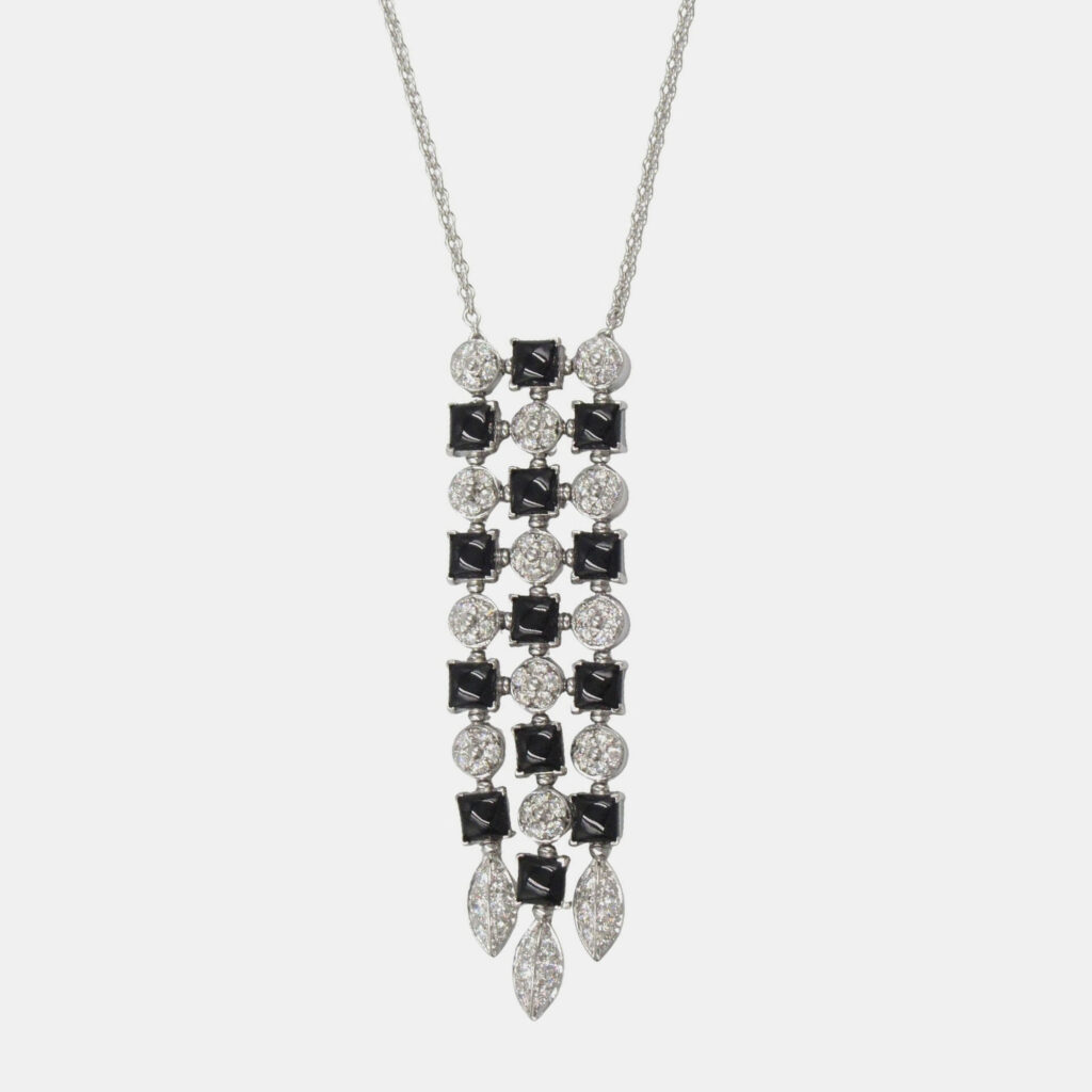 Bvlgari Lucia Diamond and Onyx 18K White Gold Pendant Necklace Bvlgari Lucia Diamond and Onyx 18K White Gold Pendant Necklace