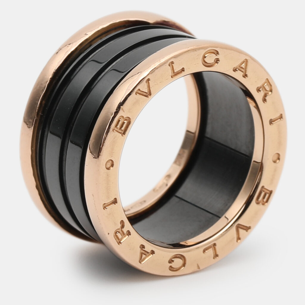 Bvlgari B.Zero1 4-Band Black Ceramic 18K Rose Gold Band Ring Size 51