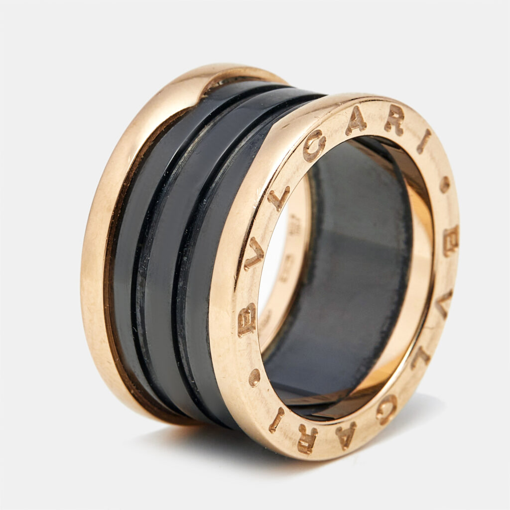luxury-women-bvlgari-used-fine-jewelry-p1237232-004-1.jpg Bvlgari B.Zero1 18K Rose Gold Ceramic Band Ring Size 54