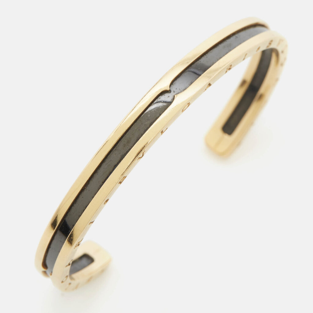 luxury-women-bvlgari-used-fine-jewelry-p1242697-001.jpg Bvlgari B Zero 18K Rose Gold Black Coated Steel Bracelet S