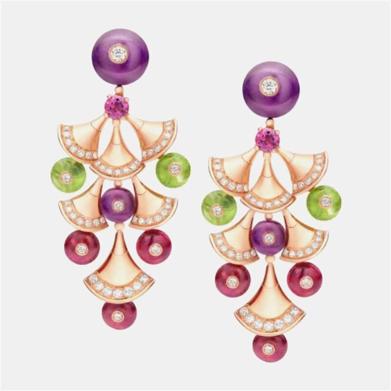 Bulgari Divas' Dream Earrings Rose Gold Amethyst Tourmaline Peridot Diamond Bulgari Divas' Dream Earrings Rose Gold Amethyst Tourmaline Peridot Diamond