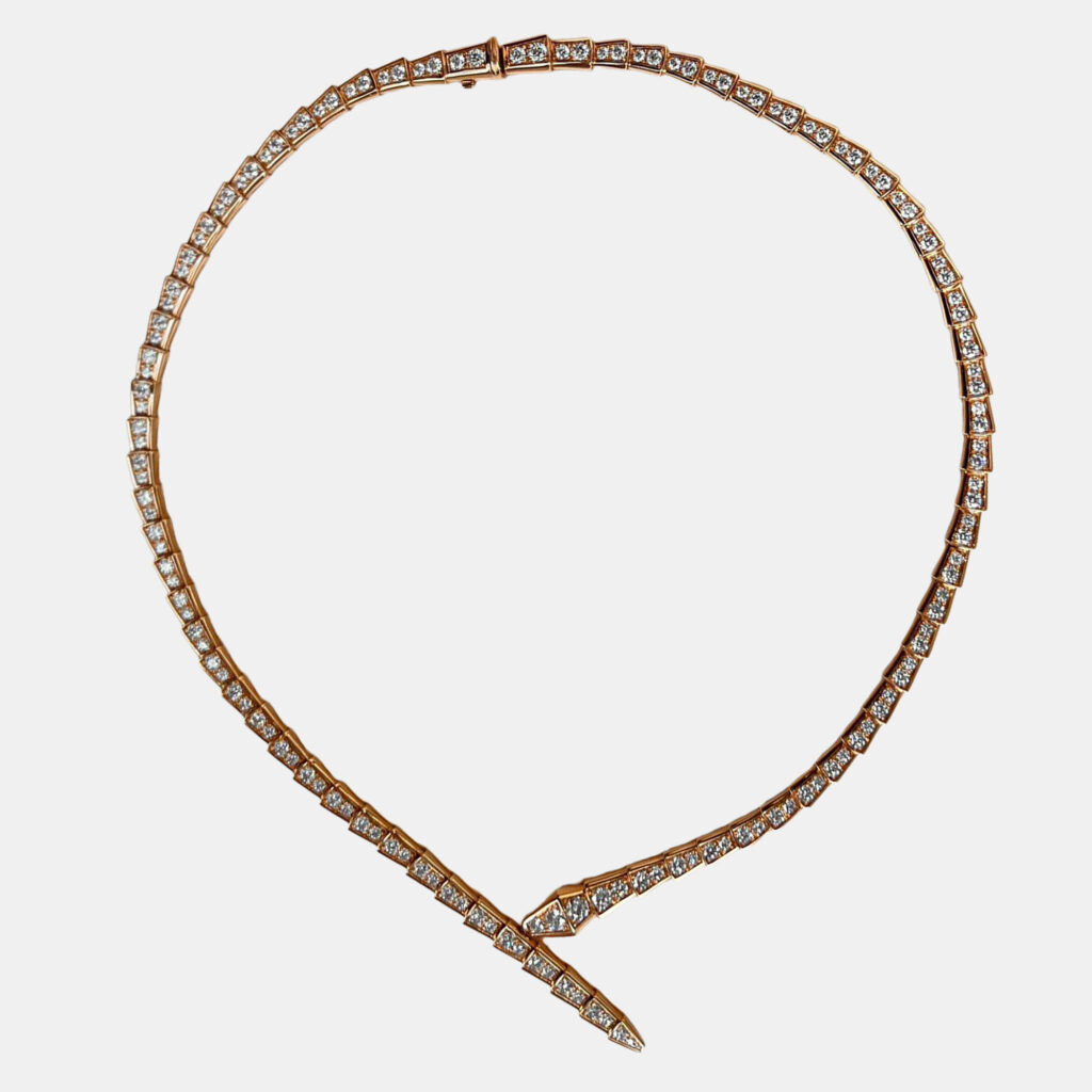 Bulgari Serpenti Viper Necklace Rose Gold Full Diamond L Size