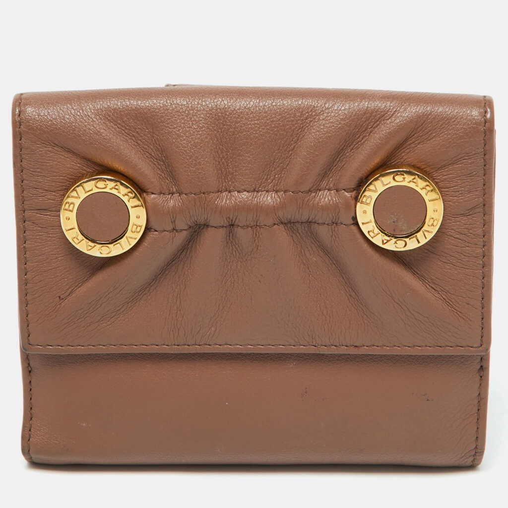 Bvlgari Brown Leather Logo Flap Compact Wallet Bvlgari Brown Leather Logo Flap Compact Wallet