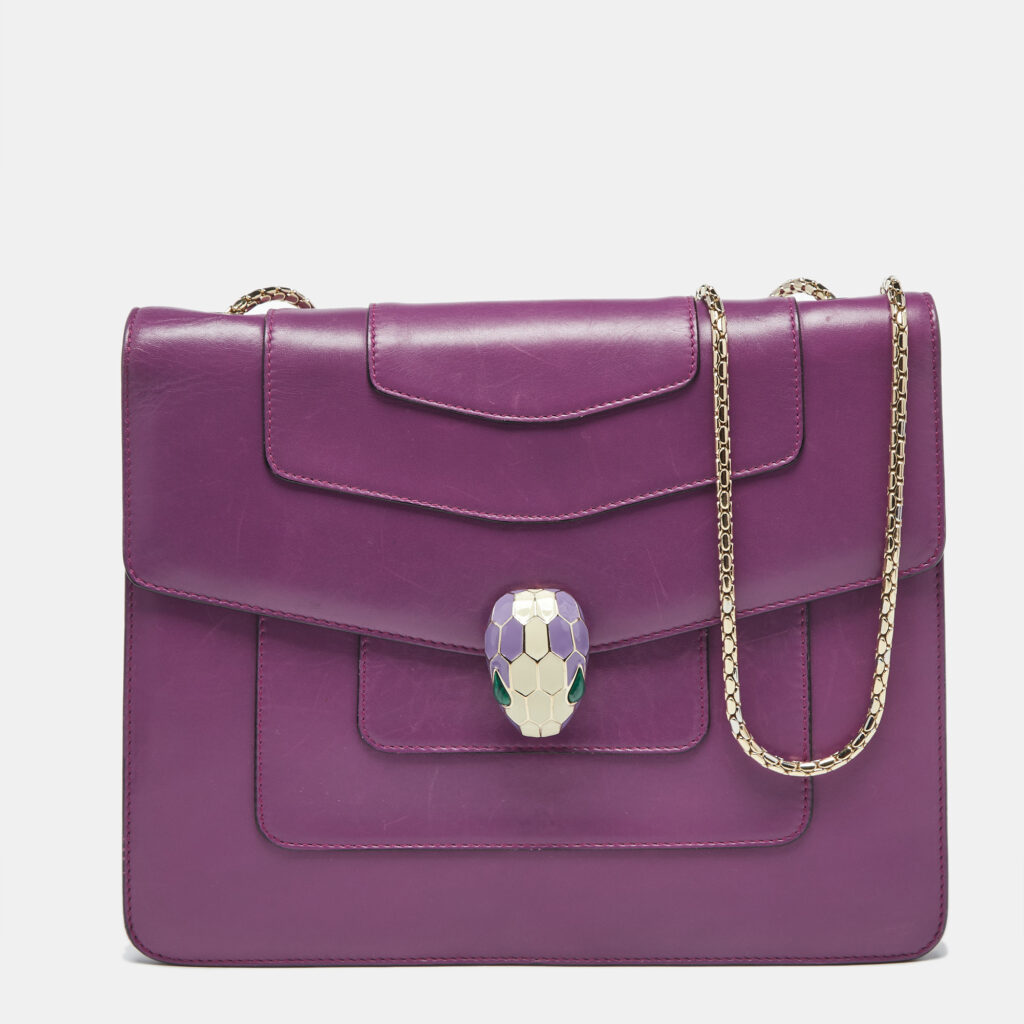 luxury-women-bvlgari-used-handbags-p1180386-002-1.jpg Bvlgari Purple Leather Serpenti Forever Chain Shoulder Bag