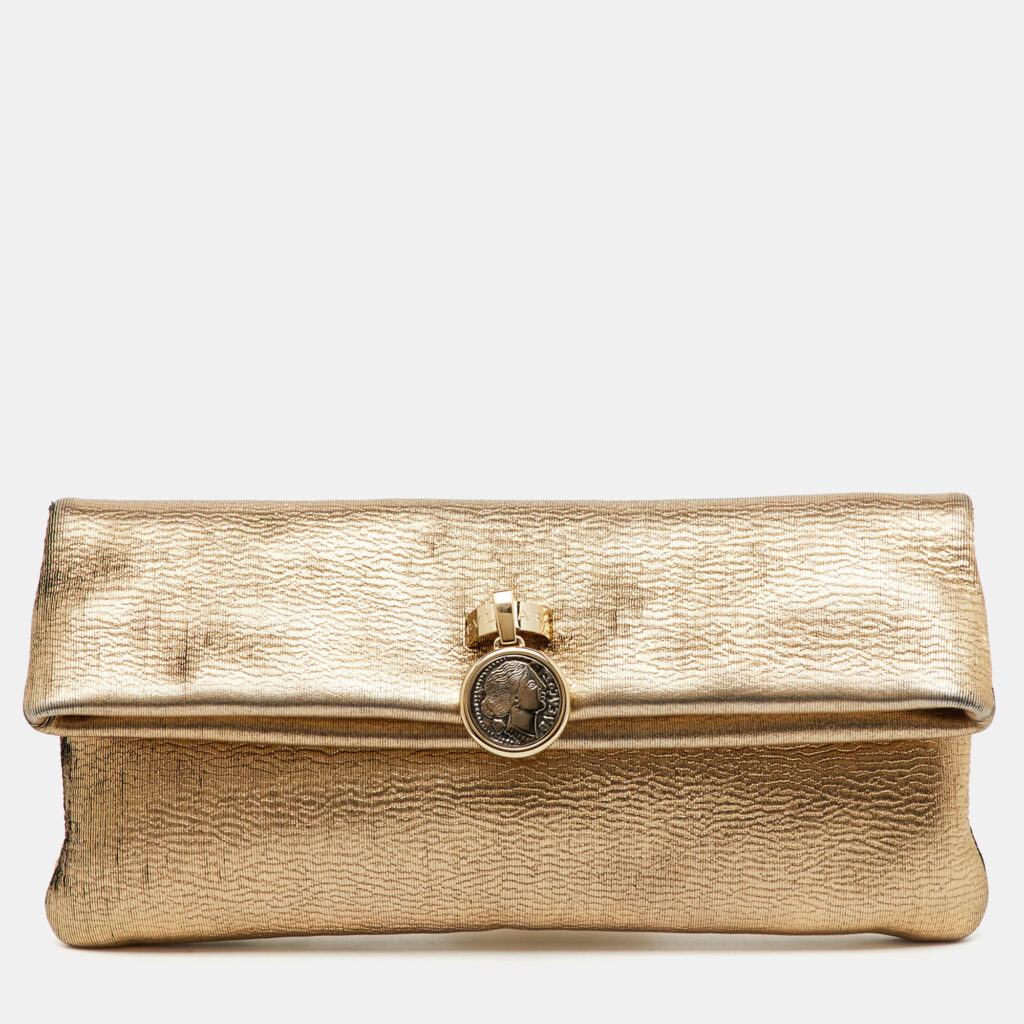Bvlgari Gold Metallic Leather Monete Coin Flap Clutch Bvlgari Gold Metallic Leather Monete Coin Flap Clutch