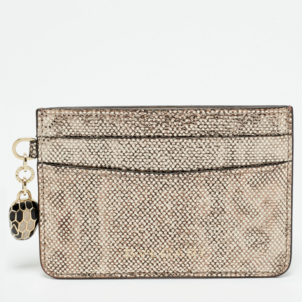 Bvlgari Metallic Beige Karung Serpenti Forever Card Holder Bvlgari Metallic Beige Karung Serpenti Forever Card Holder