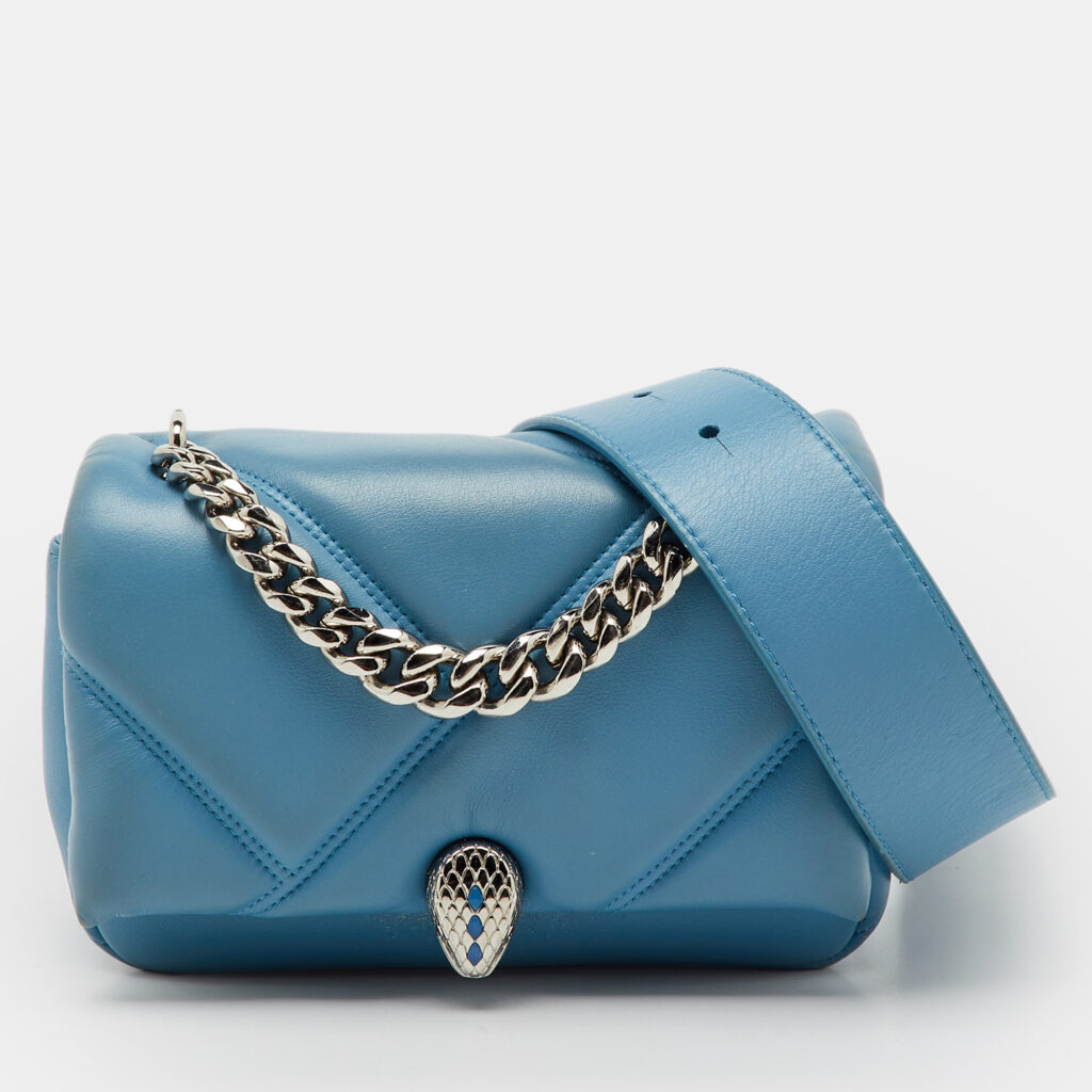 Bvlgari Light Blue Quilted Leather Mini Serpenti Cabochon Shoulder Bag