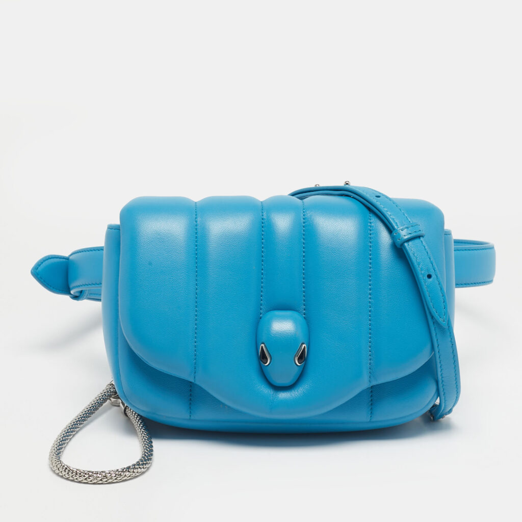 luxury-women-bvlgari-used-handbags-p1225542-008.jpg Bvlgari x Ambush Light Blue Leather Serpenti Convertible Belt Bag
