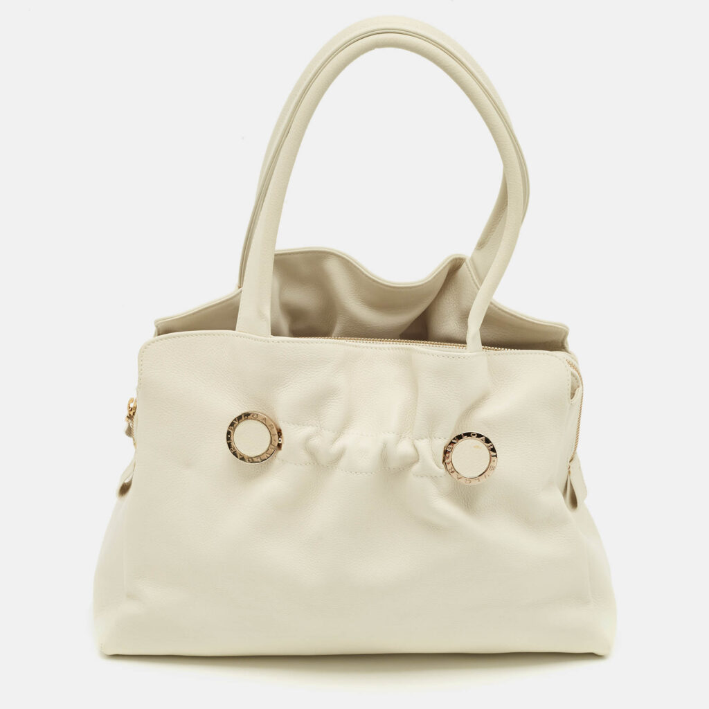 Bvlgari White Leather Twist Tote