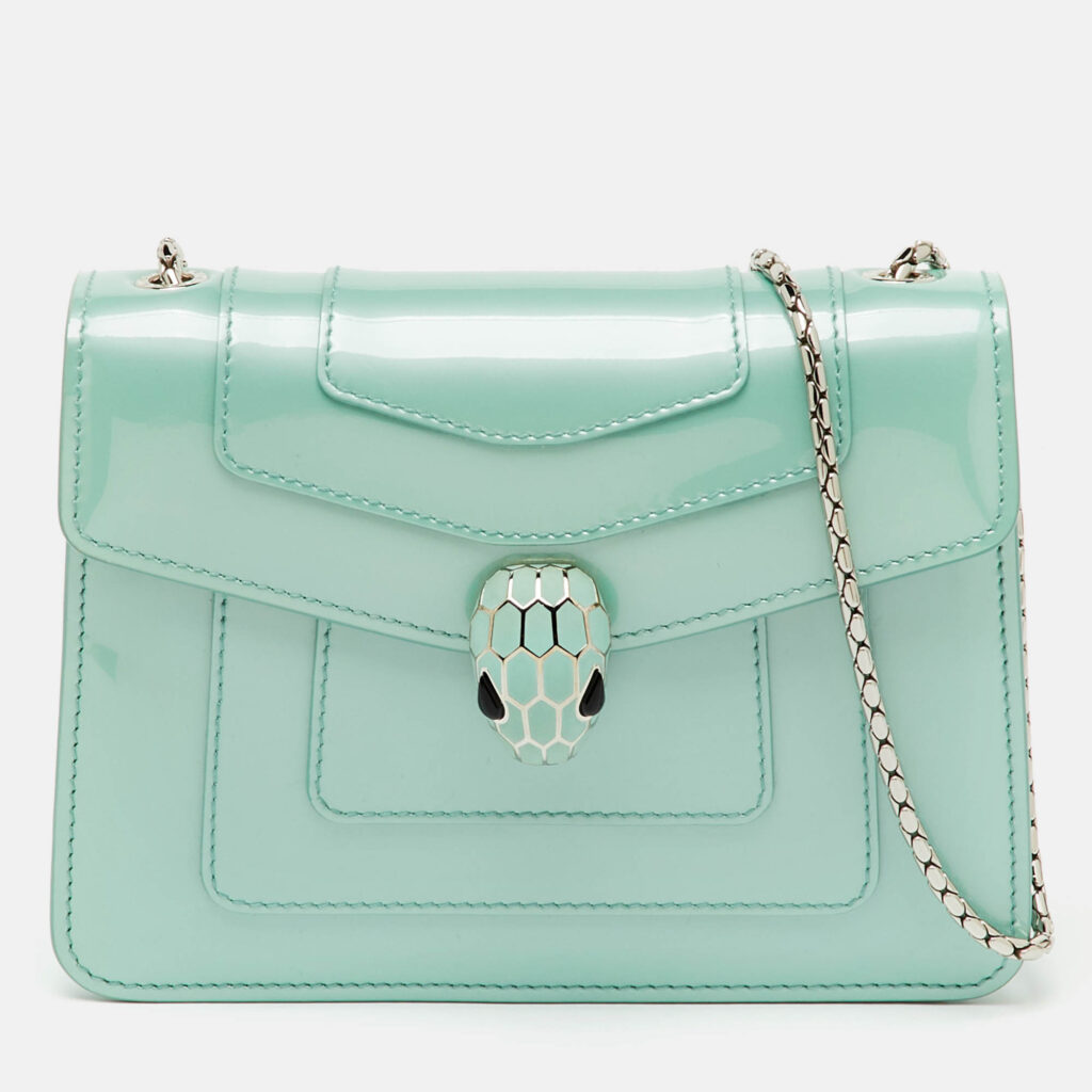 Bvlgari Turquoise Blue Patent Leather Small Serpenti Forever Flap Shoulder Bag Bvlgari Turquoise Blue Patent Leather Small Serpenti Forever Flap Shoulder Bag
