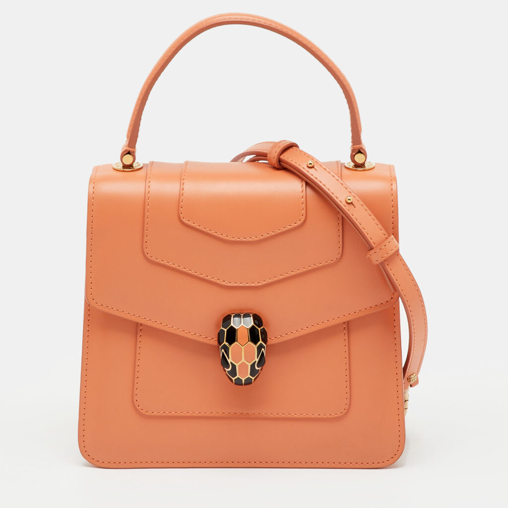 luxury-women-bvlgari-used-handbags-p1243105-001-1.jpg Bvlgari Light Orange Leather Serpenti Top Handle Bag