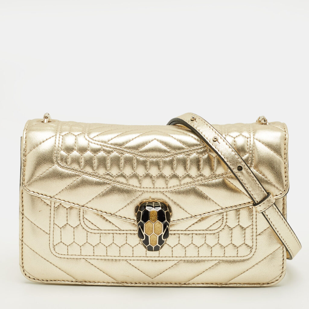 luxury-women-bvlgari-used-handbags-p1244968-007-1.jpg Bvlgari Gold Scaglie Leather Serpenti Forever Shoulder Bag