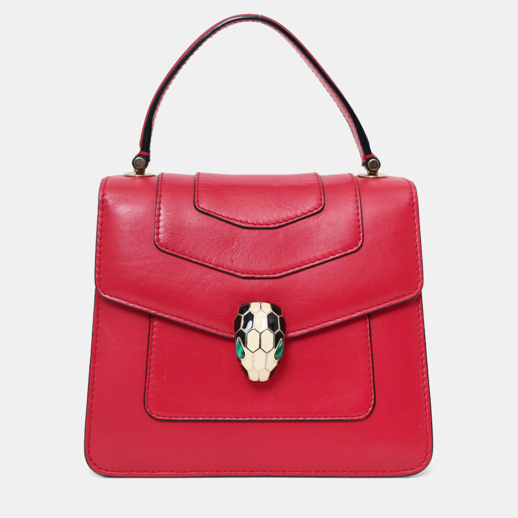 Bvlgari Red Leather Serpenti Top Handle Bag