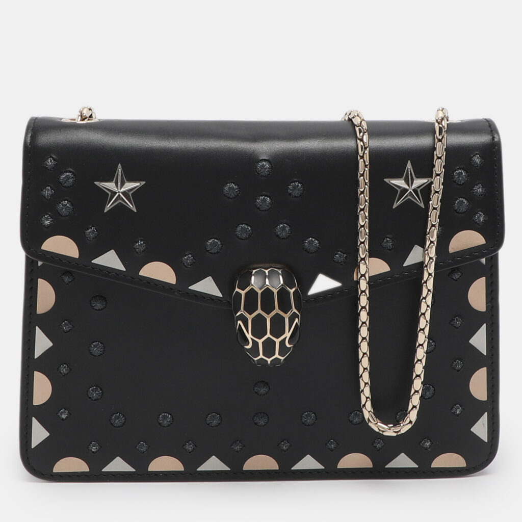 Bvlgari Serpenti Forever Black Embroidered Fabric and Leather Shoulder Bag Bvlgari Serpenti Forever Black Embroidered Fabric and Leather Shoulder Bag