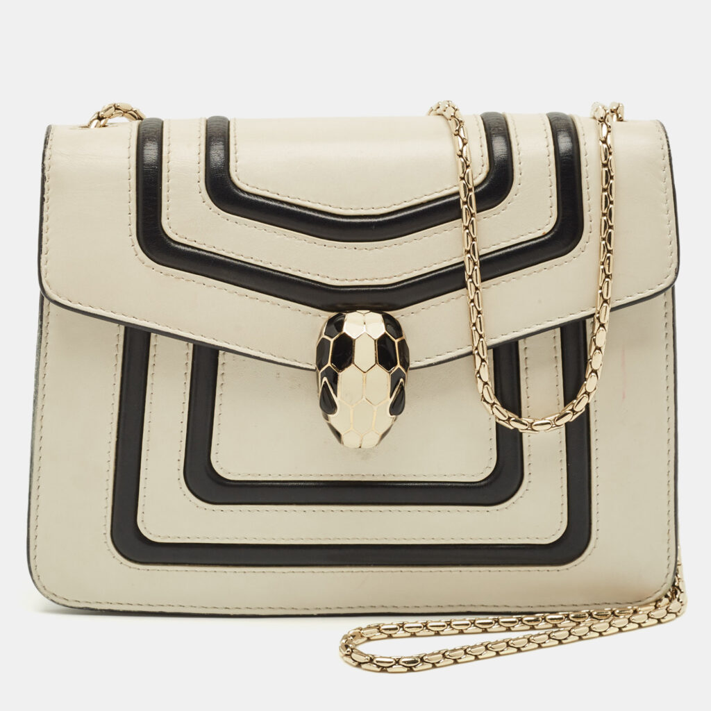 Bvlgari Serpenti Forever Small Off White/Black Leather Shoulder Bag Bvlgari Serpenti Forever Small Off White/Black Leather Shoulder Bag