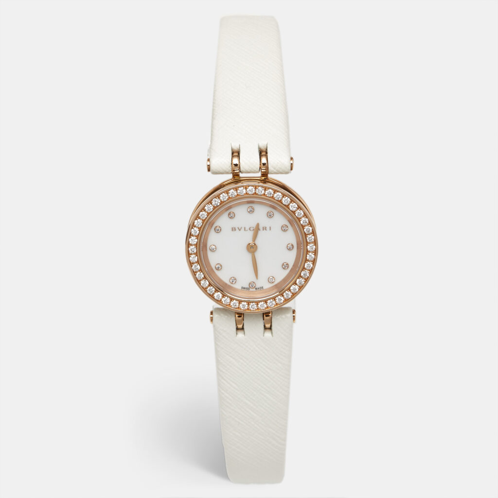 Bvlgari B.Zero1 102398 White Dial Diamond 18K Rose Gold Stainless Steel Leather Women's Wristwatch 23 mm