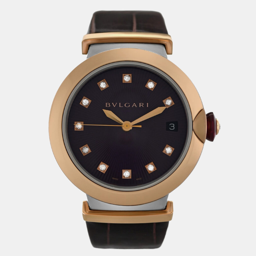 Bvlgari Lvcea LUP36SG Automatic Burgundy 18k Rose Gold Diamonds Women’s Wristwatch 36 mm