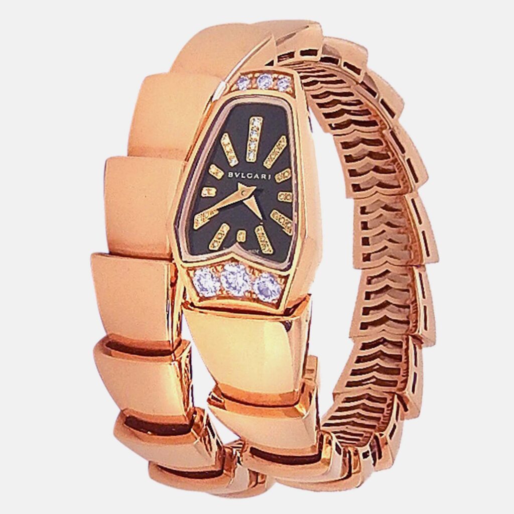 Bvlgari Serpenti Scaglie 101788 Quartz Black Dial 18k Rose Gold Diamonds Women's Wristwatch 26 mm Bvlgari Serpenti Scaglie 101788 Quartz Black Dial 18k Rose Gold Diamonds Women's Wristwatch 26 mm