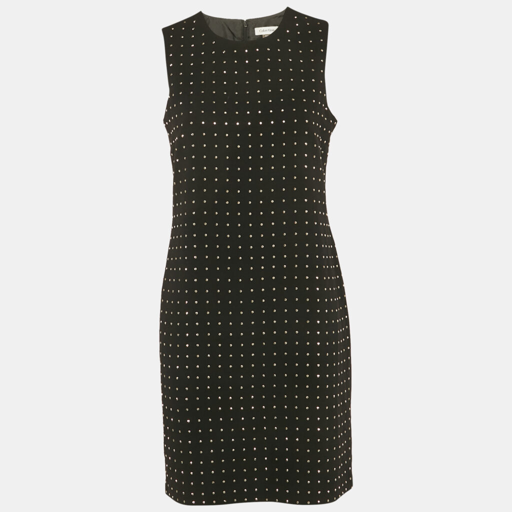 Calvin Klein Black Studded Crepe Sleeveless Short Dress M Calvin Klein Black Studded Crepe Sleeveless Short Dress M