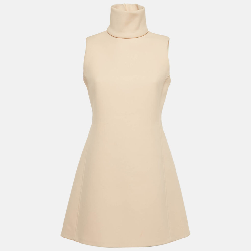 luxury-women-calvin-klein-used-clothes-p1218191-007-1.jpg Calvin Klein Beige Crepe Mock Neck Mini Dress M