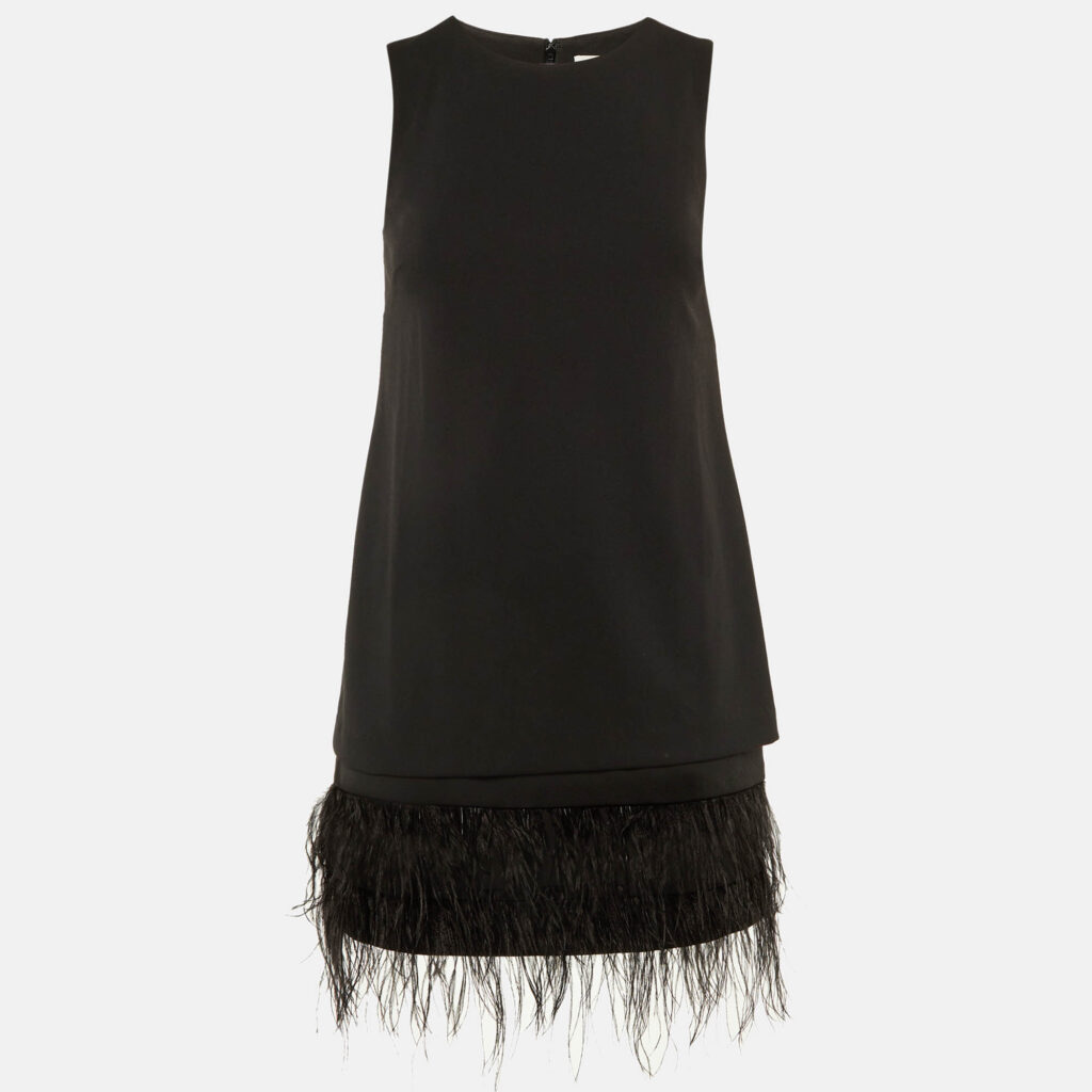 Calvin Klein Black Crepe Feather Trim Sheath Dress S Calvin Klein Black Crepe Feather Trim Sheath Dress S
