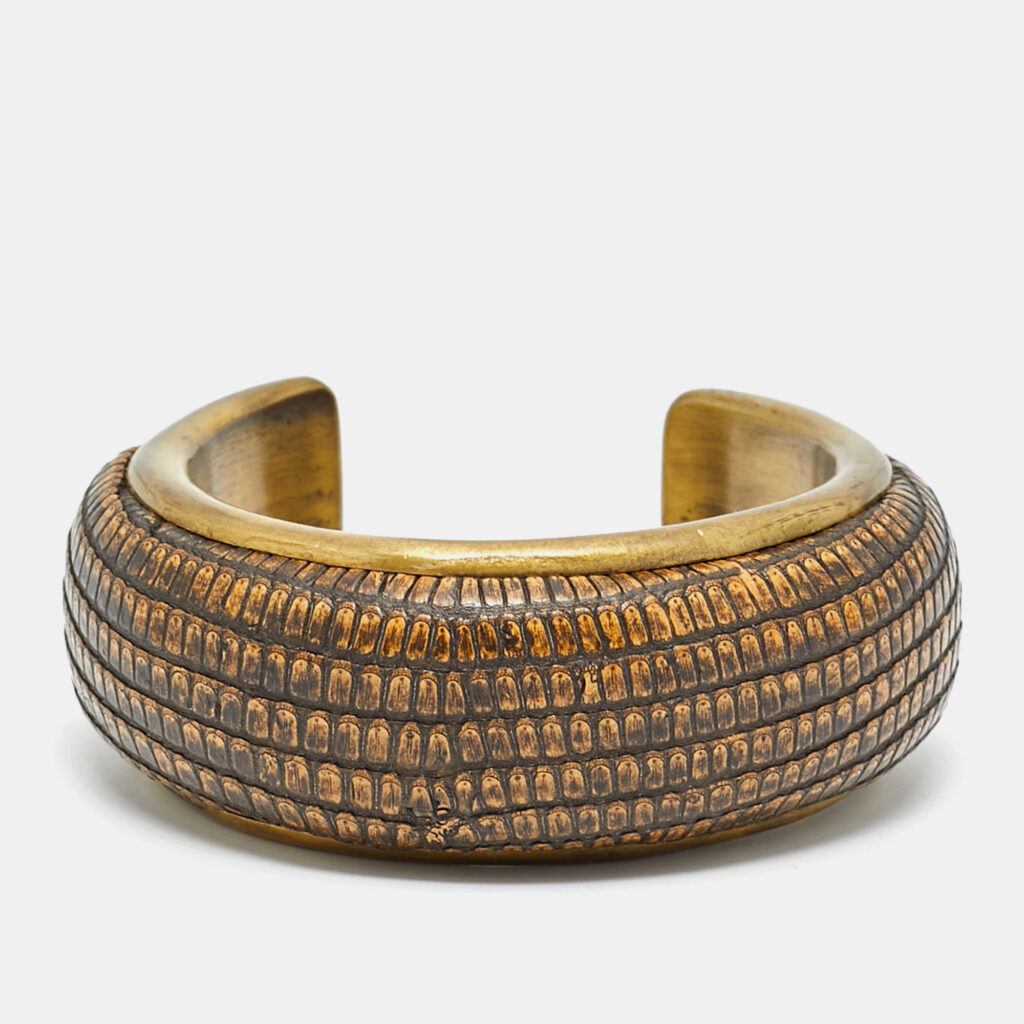 Carolina Herrera Leather Gold Tone Cuff Bracelet Carolina Herrera Leather Gold Tone Cuff Bracelet