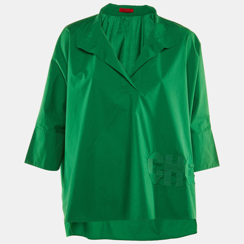 luxury-women-carolina-herrera-used-clothes-p1224652-005-1.jpg Carolina Herrera Green Cotton Logo Patch Oversize Shirt L
