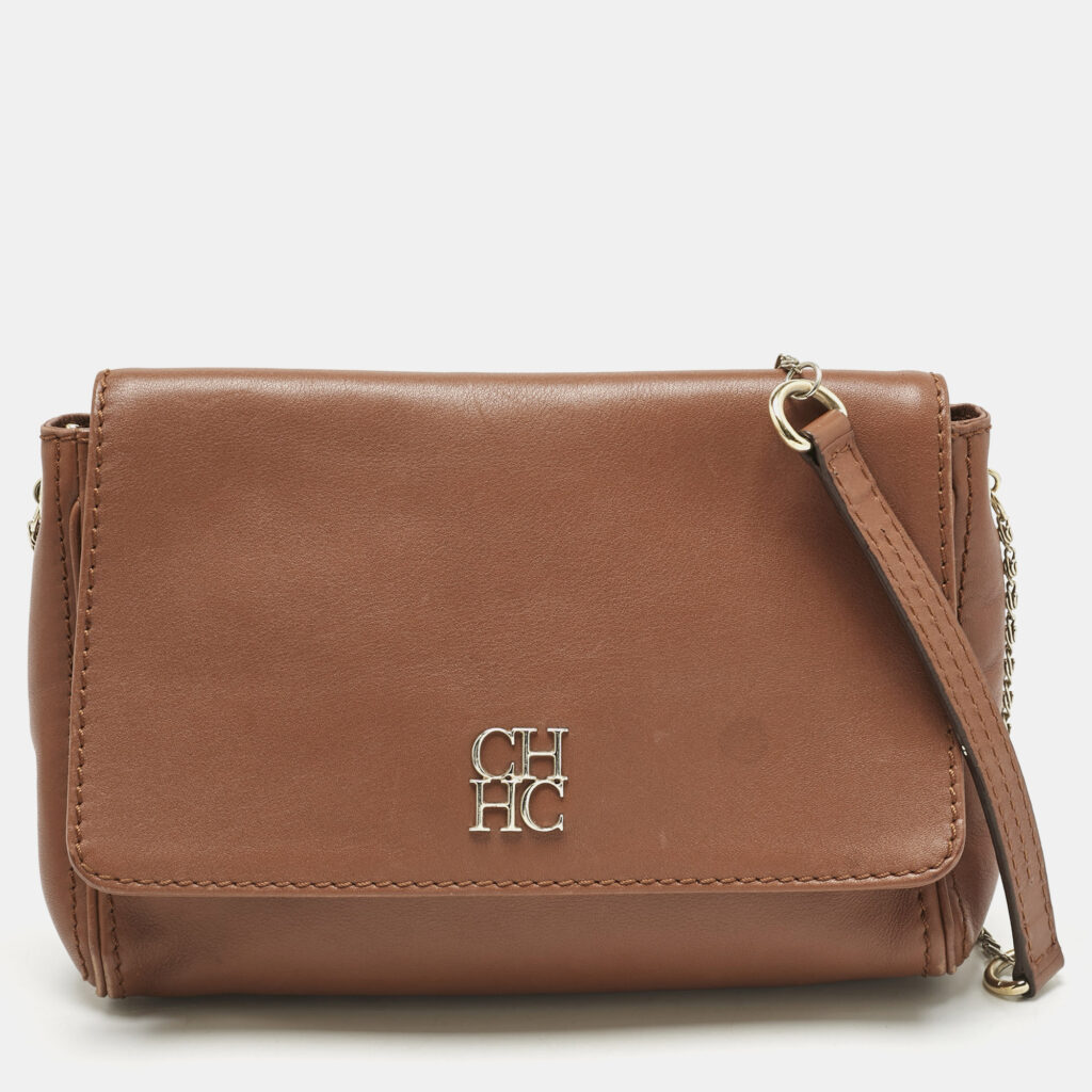 Carolina Herrera Brown Leather Flap Chain Shoulder Bag Carolina Herrera Brown Leather Flap Chain Shoulder Bag