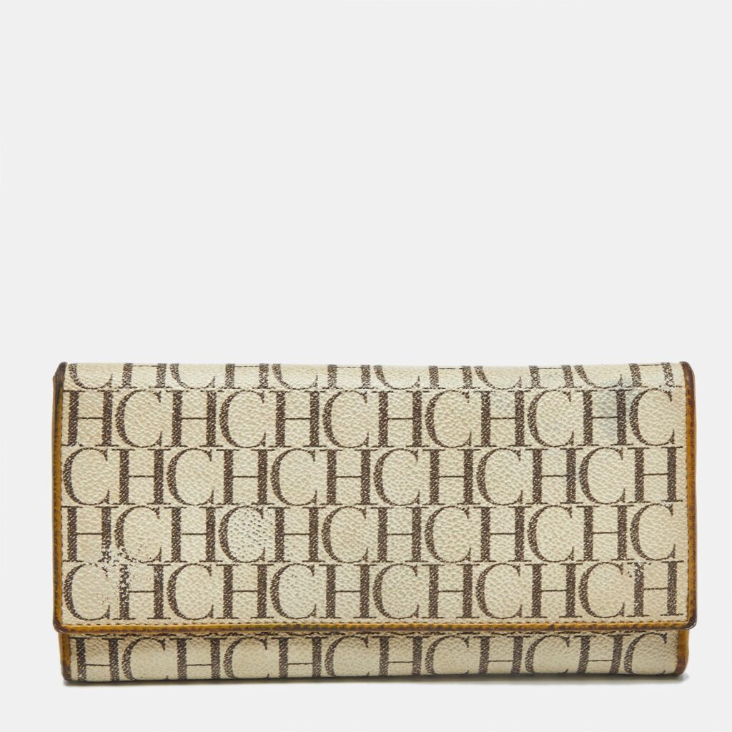 Carolina Herrera Off White Monogram Coated Canvas and Leather Trifold Continental Wallet Carolina Herrera Off White Monogram Coated Canvas and Leather Trifold Continental Wallet
