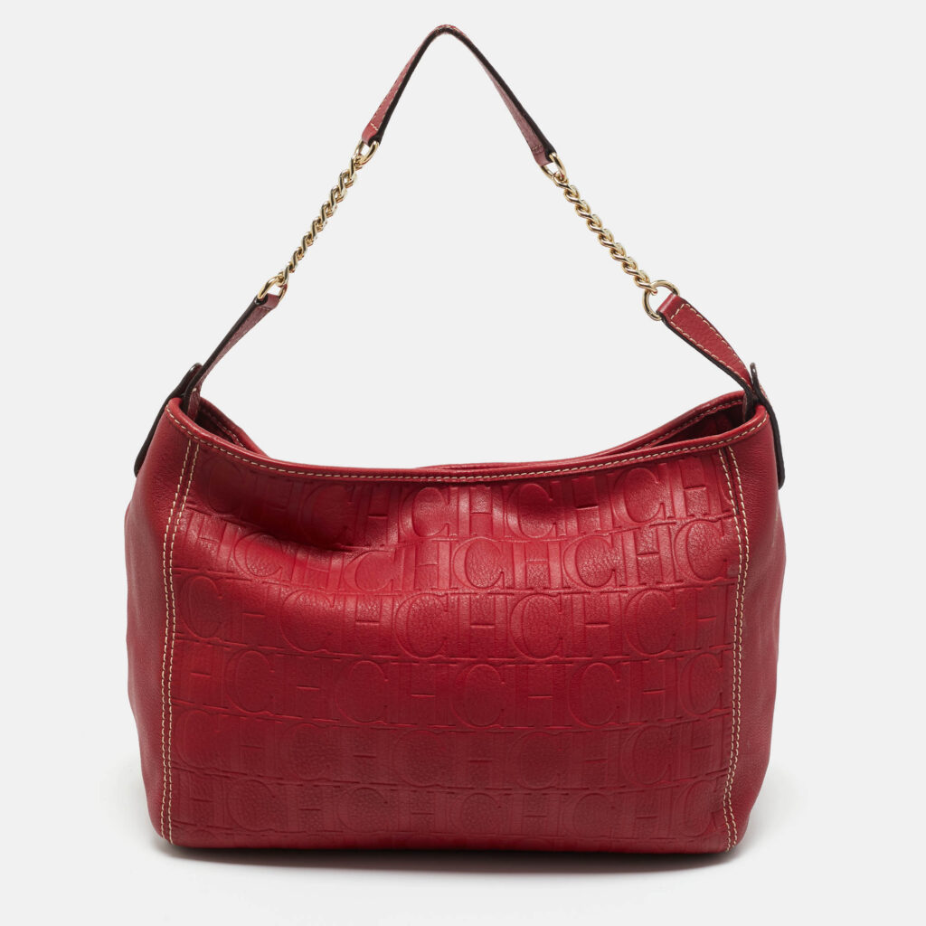 Carolina Herrera Red Monogram Leather Chain Hobo Carolina Herrera Red Monogram Leather Chain Hobo