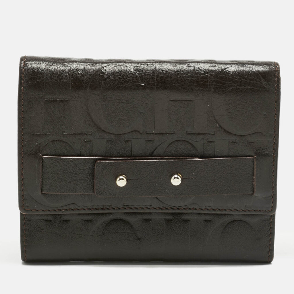 Carolina Herrera Dark Brown Monogram Leather Trifold Wallet Carolina Herrera Dark Brown Monogram Leather Trifold Wallet