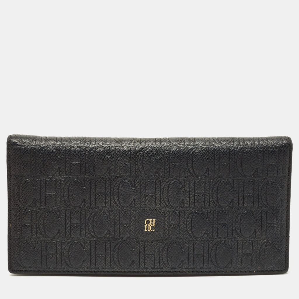Carolina Herrera Black Monogram Embossed Leather Bifold Long Wallet Carolina Herrera Black Monogram Embossed Leather Bifold Long Wallet