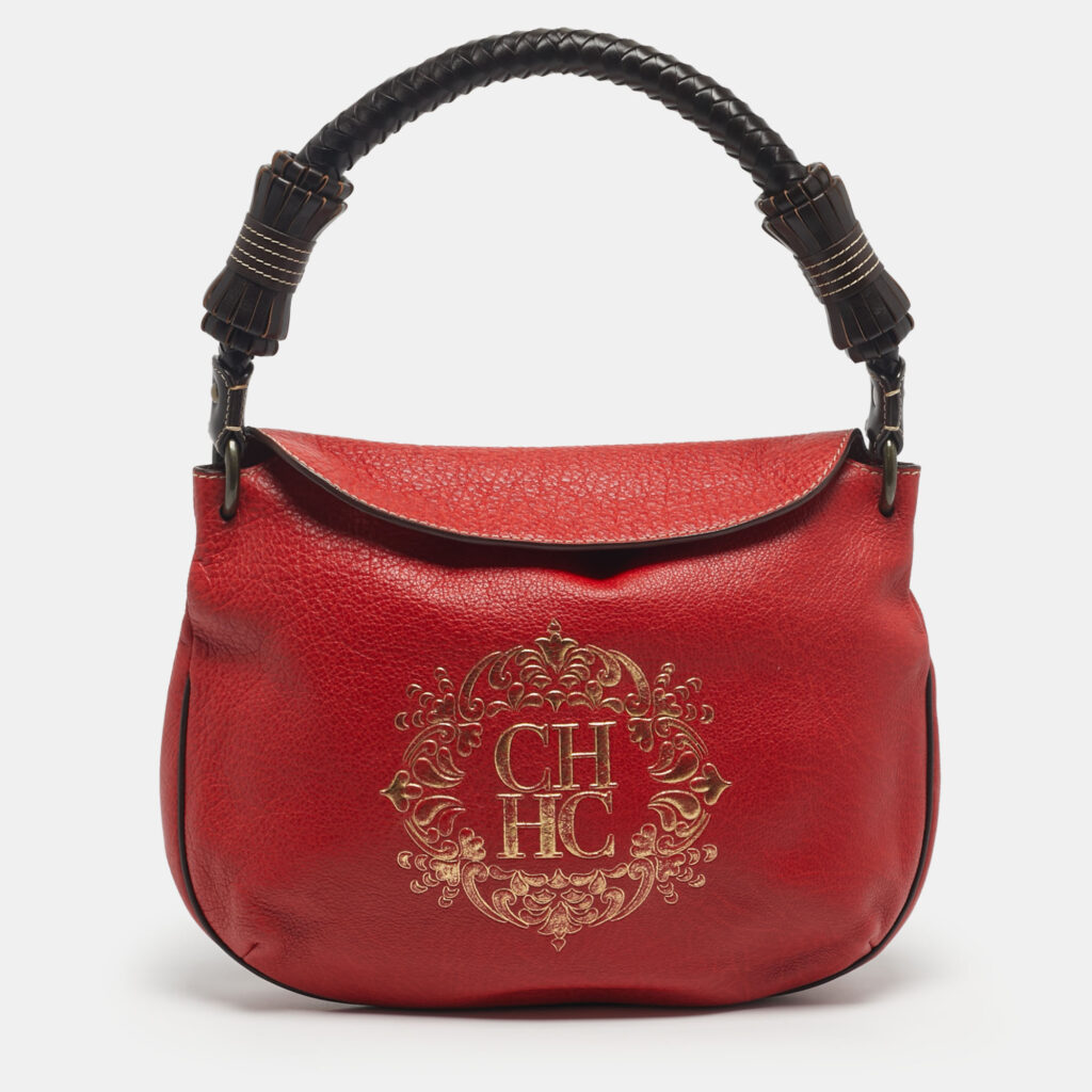 Carolina Herrera Red/Brown Leather Braided Handle Hobo Carolina Herrera Red/Brown Leather Braided Handle Hobo