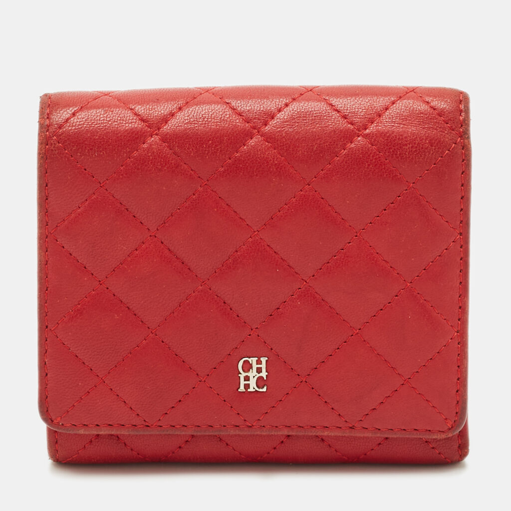 Carolina Herrera Red Quilted Leather Trifold Compact Wallet Carolina Herrera Red Quilted Leather Trifold Compact Wallet