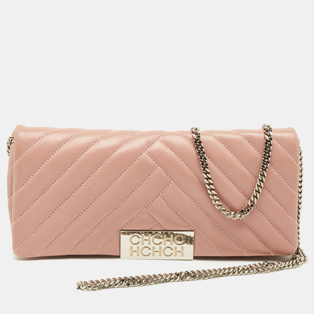 Carolina Herrera Pink Quilted Leather Bimba Chain Clutch Carolina Herrera Pink Quilted Leather Bimba Chain Clutch