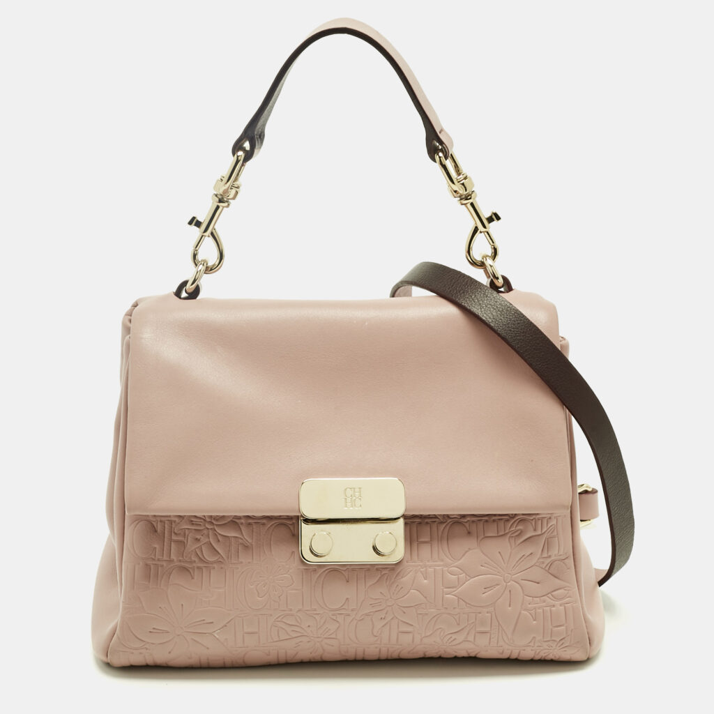 Carolina Herrera Pink Leather Pushlock Flap Top Handle Bag