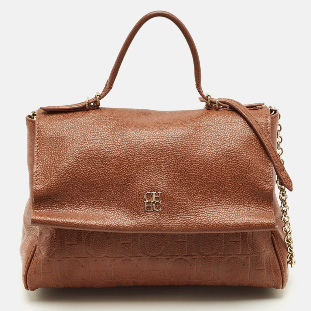 Carolina Herrera Brown Leather Minueto Top Handle Bag Carolina Herrera Brown Leather Minueto Top Handle Bag