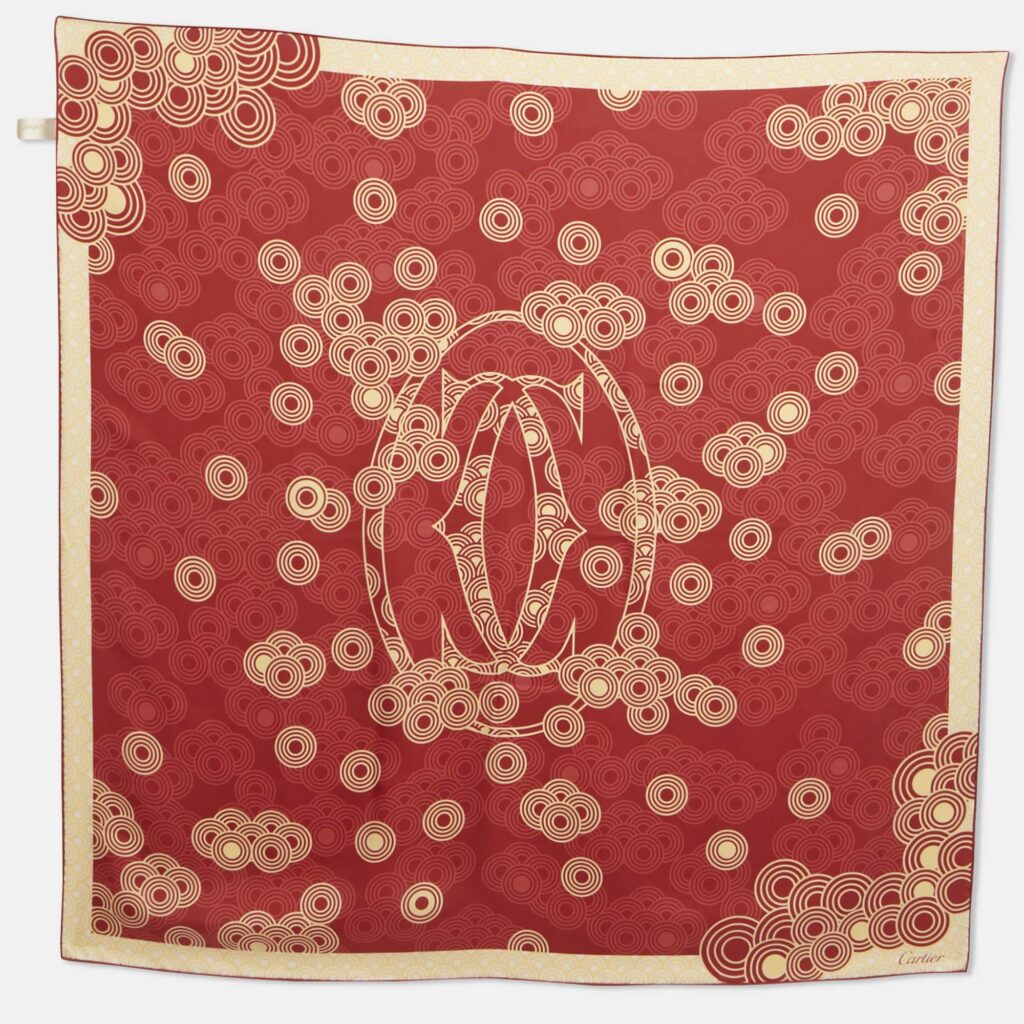 Cartier Red Silk Printed Sqaure Scarf