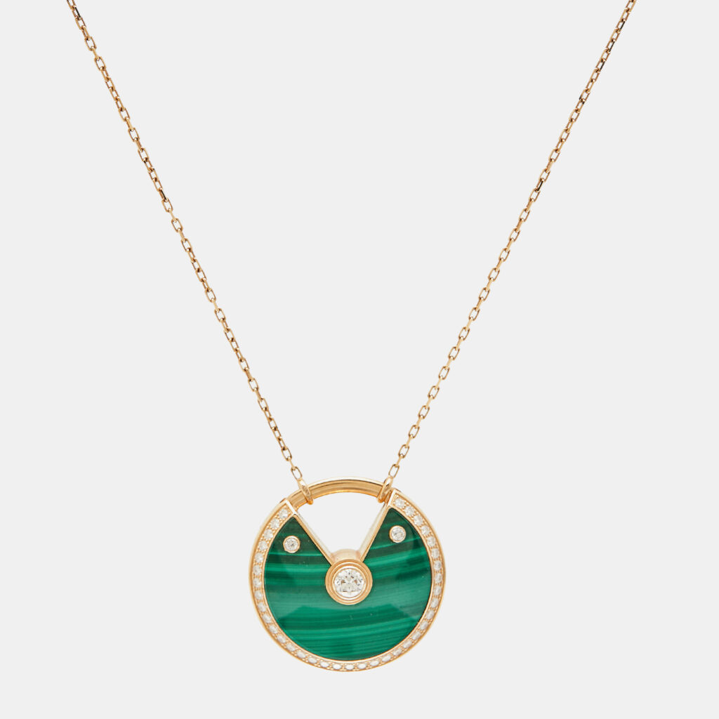 luxury-women-cartier-used-fine-jewelry-p1112117-007-1.jpg Cartier Amulette De Cartier Diamonds Malachite 18k Rose Gold Long Necklace