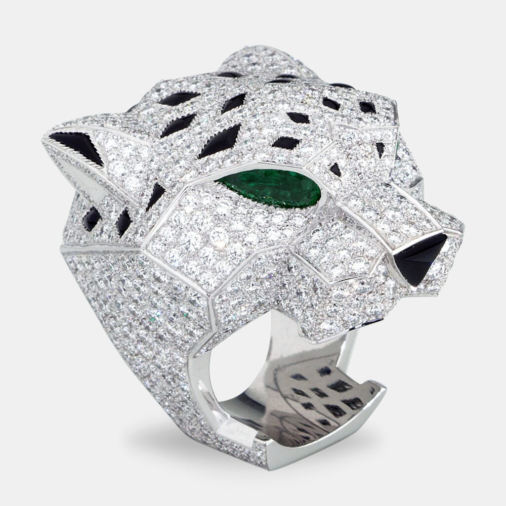 Cartier Panthere De Cartier Head Multi Gemstones 18k White Gold Ring Size 54 Cartier Panthere De Cartier Head Multi Gemstones 18k White Gold Ring Size 54