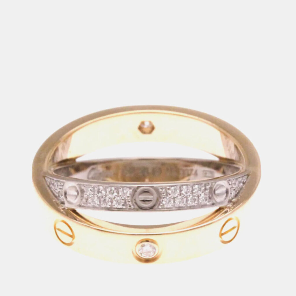 Cartier Love 18K White Gold, Rose Gold and Diamond Band Ring EU 50 Cartier Love 18K White Gold, Rose Gold and Diamond Band Ring EU 50