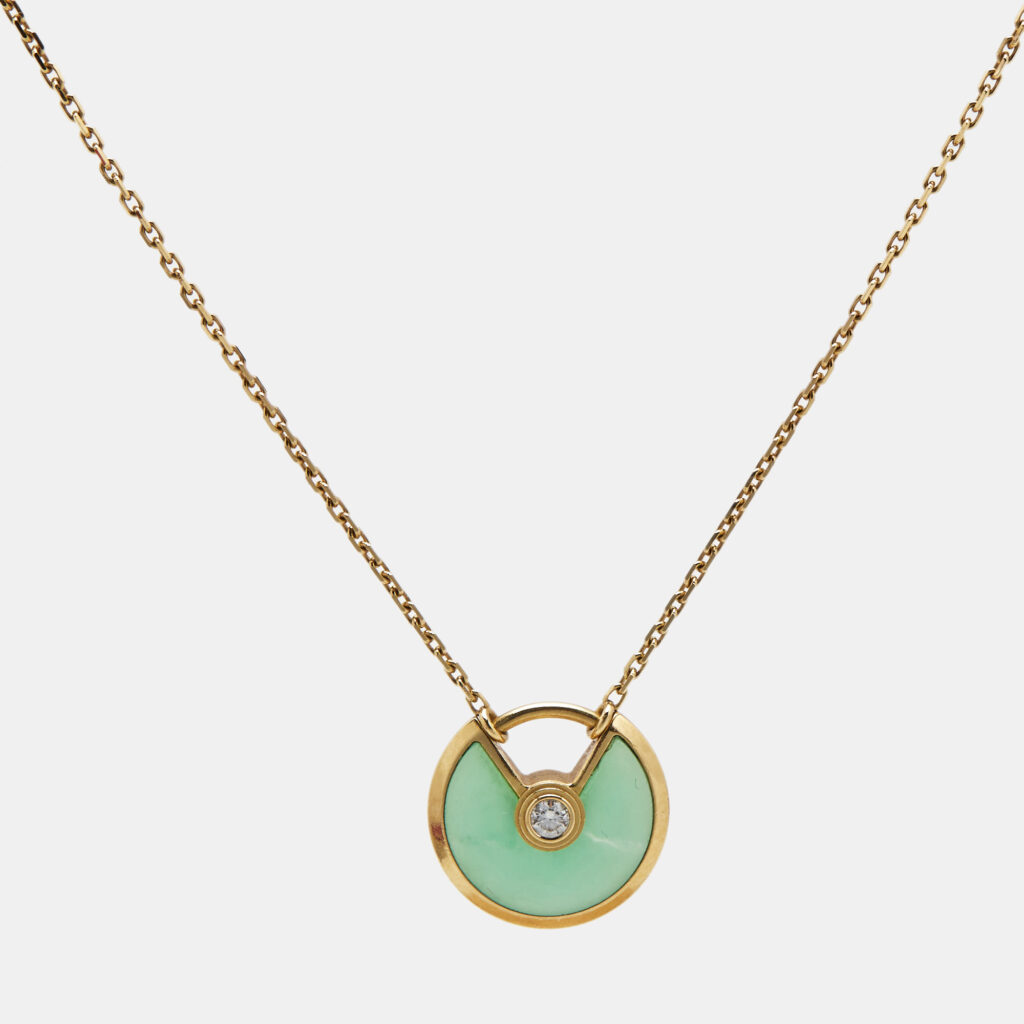 Cartier Amulette De Cartier Diamond Chrysophase 18k Yellow Gold Necklace Cartier Amulette De Cartier Diamond Chrysophase 18k Yellow Gold Necklace