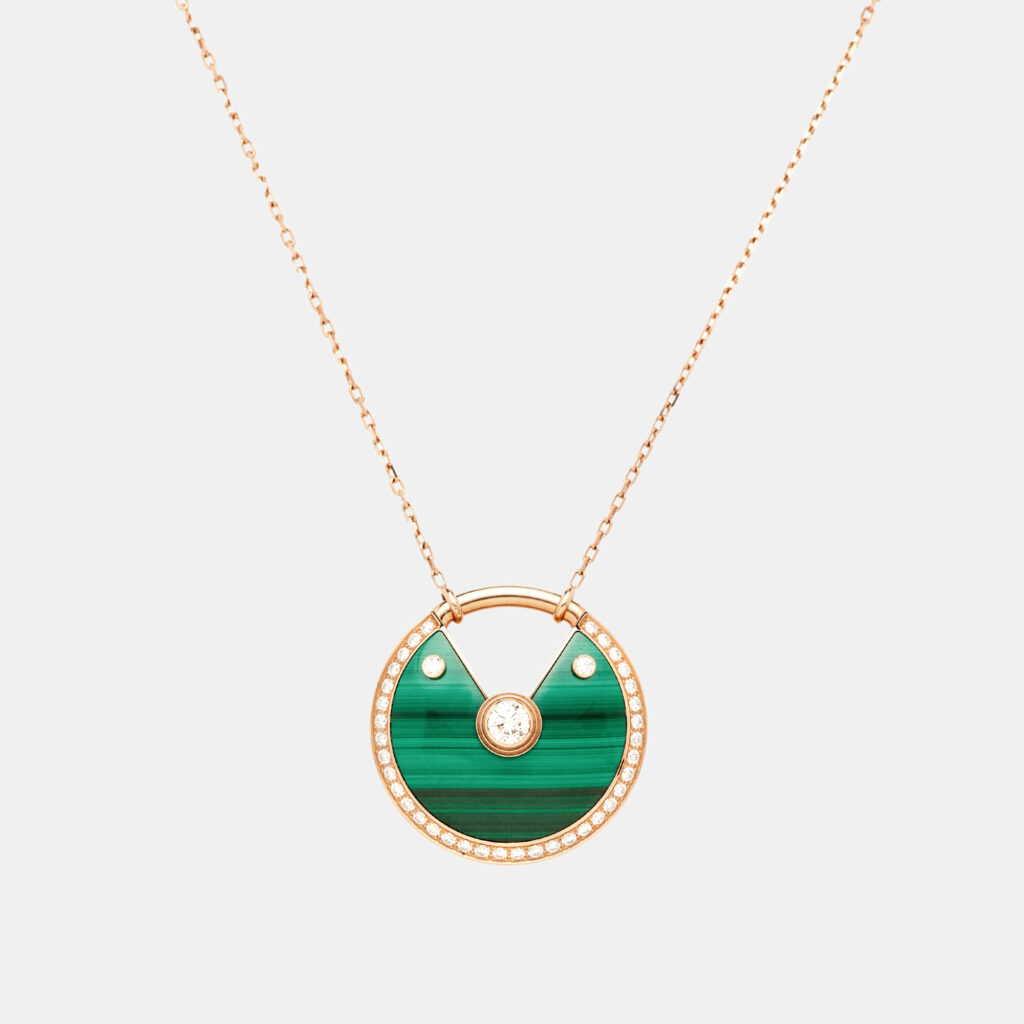 Cartier Amulette De Cartier Diamonds Malachite 18k Rose Gold Long Pendant Necklace