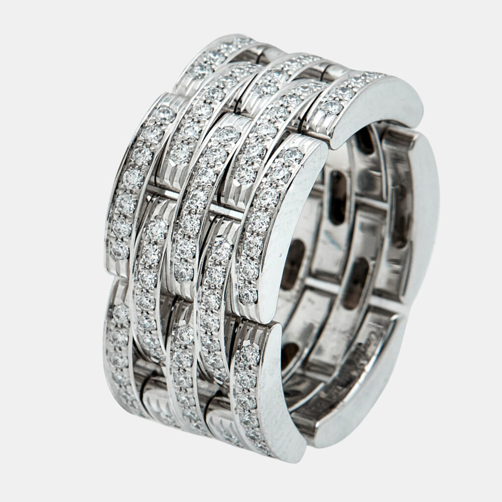 Cartier Maillon Panthere Diamonds 18k White Gold Ring 52