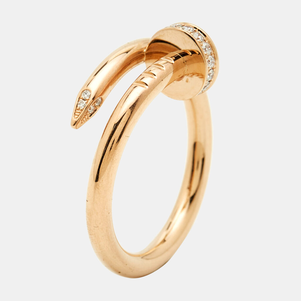 luxury-women-cartier-used-fine-jewelry-p1217817-004-1.jpg Cartier Juste Un Clou Diamonds 18k Rose Gold Classic Model Ring Size 57