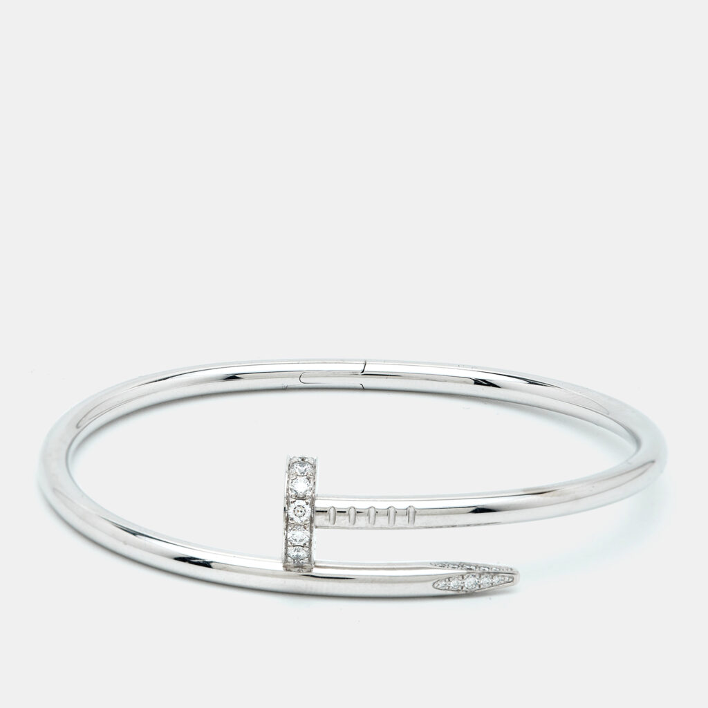 Cartier Juste Un Clou Diamonds 18k White Gold Classic Model Bracelet 17 Cartier Juste Un Clou Diamonds 18k White Gold Classic Model Bracelet 17