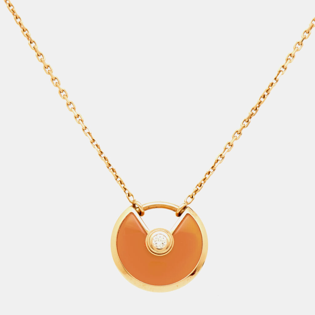 Cartier Amulette De Cartier Carnelian Diamond 18k Rose Gold XS Pendant Necklace