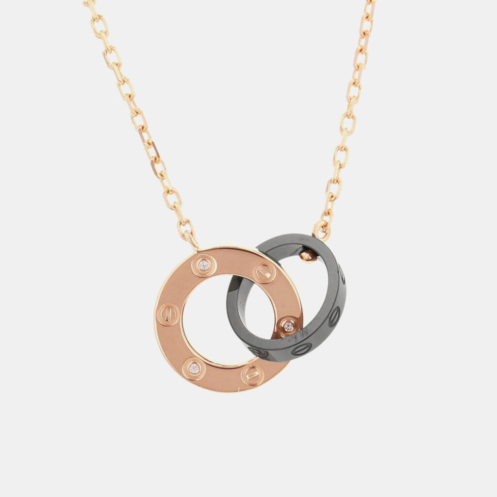 Cartier Love Circle Diamonds 18K Pink Gold Ceramic Necklace Cartier Love Circle Diamonds 18K Pink Gold Ceramic Necklace