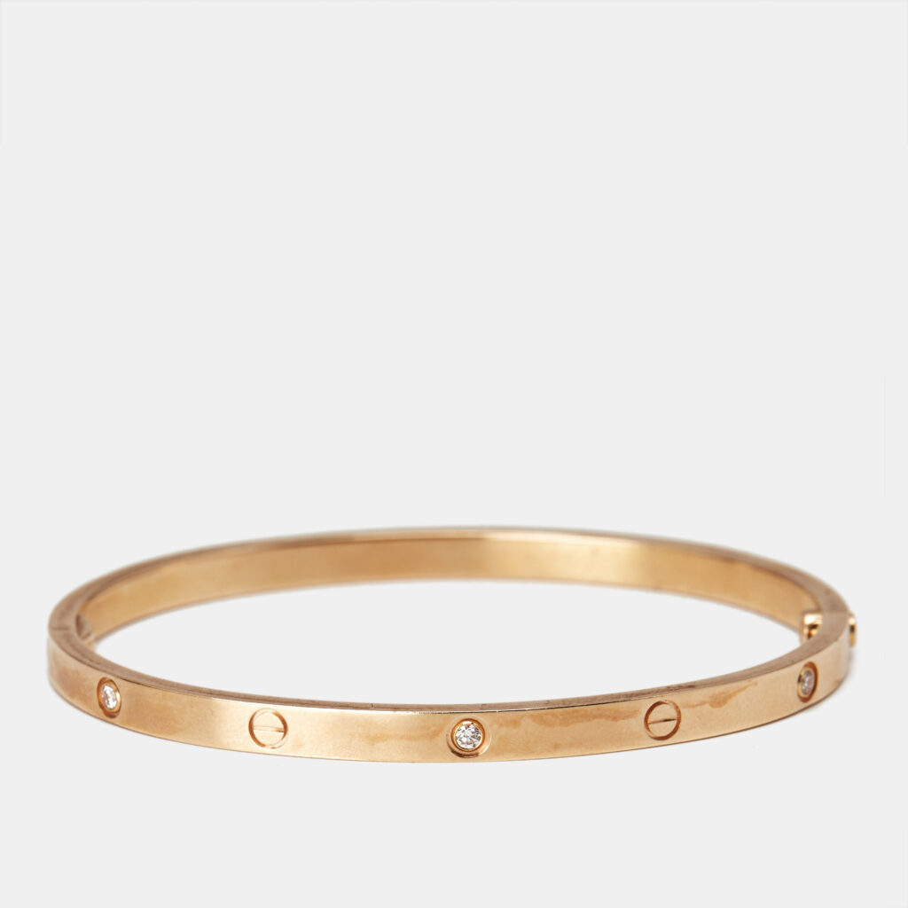 luxury-women-cartier-used-fine-jewelry-p1237241-001-1.jpg Cartier Love Diamonds 18k Rose Gold Small Model Bracelet 16